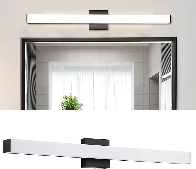 Bathroom Vanity Light Brushed Black Square LED 31.5 inch 24W 4000K Natural White Light Wall Bar Lighting Fixtures Over Mirror (Matte Black, 31.5in 4000K Dimmable)