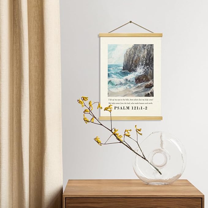 Christian Canvas Poster, Psalm 121:1-2 Canvas Poster Wood Hanger, Christian Wall Art, Bible Verse Posters, William Morris Prints Decor, Ocean Watercolor Decors, Home Decor Accent