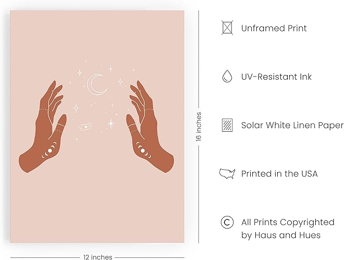 HAUS AND HUES Astrology Posters and Celestial Decor - Astrology Wall Decor and Spiritual Posters | Sun and Moon Wall Art Palm Wall Decor | Boho Artworks Boho Prints UNFRAMED 12" x 16