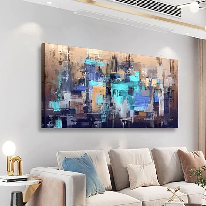 Abstract Wall Art Living Room Modern Textured Brown Blue Wall Art Bedroom Office Wall Decor Large Boho Canvas Wall Art Prints Pictures Farmhouse Paintings Artwork 20 * 40inch