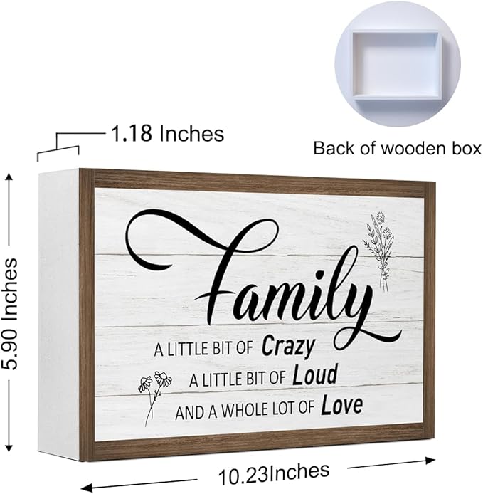 Family a Little Bit of Crazy Wooden Box Sign Decor,Rustic Family Saying Wooden Block Plaque Sign for Home Farmhouse Living Room Bedroom Shelf Desk Table Wall Decor