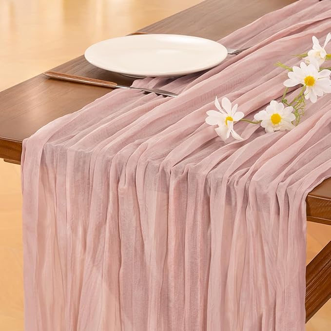 Socomi 15pcs Pink Cheesecloth Table Runner Fall Thanksgiving Boho Rustic Gauze Dusty Pink Farmhouse 120 inch 10FT Cheese Cloth Runner for Wedding Party Baby Shower Birthday Home Decor Holiday