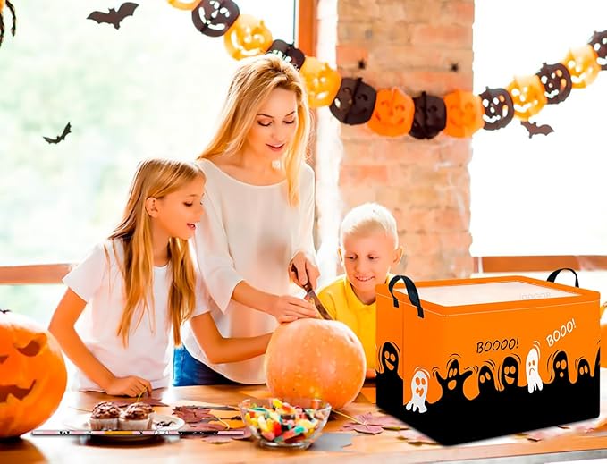 CLOCOR Rectangular Storage Basket Empty,Gift Basket for Halloween, Waterproof Storage Bin with Handles,Room Decor(Spooky)