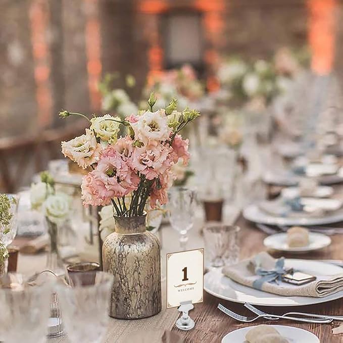 Urban Deco 16PK Table Number Holders Place Card Holders 1.7 Inch Table Card Holders Steel Card Holders for Photos, Food Signs, Memo Notes, Weddings, Restaurants, Birthdays(Silver)