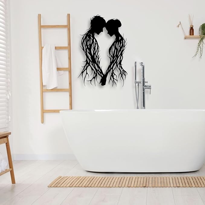 LIYOUYA Branch Couple Metal Wall Decor - Modern Love Room Decor Black Wall Art Home Decor for Living Room, Bathroom, Bedroom, Dining Room (Black)