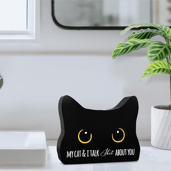 Bathroom Acrylic Decor Sign Black Cat Decor Cat Decor for Home Bathroom Cat Lover Gifts For Women Men