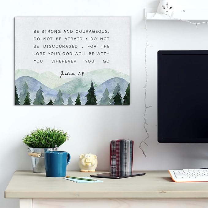 Inspirational Bible Verses Canvas Wall Art be Strong and Courageous Joshua 1:9 Prints Framed Christian Paintings Scripture Artwork Ready to Hang Home Wall Décor