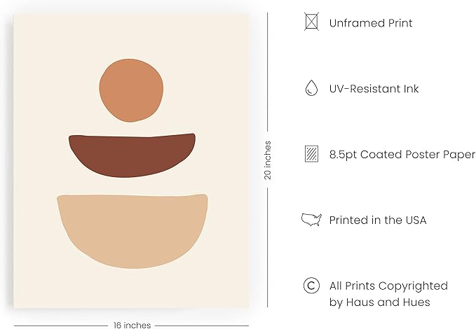 HAUS AND HUES Boho Wall Art Minimalist Wall Decor - Boho Prints Neutral Wall Art Geometric Art Mid Century Modern Art Sun Semi Circle (Unframed, 16x20)