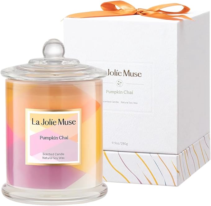 LA JOLIE MUSE Fall Candles, Pumpkin Candle, Pumpkin Chai Candles, Luxury Candle Women Gifts, Natural Soy Wax, 75 Hours Long Burning Time, Autumn Home Gift