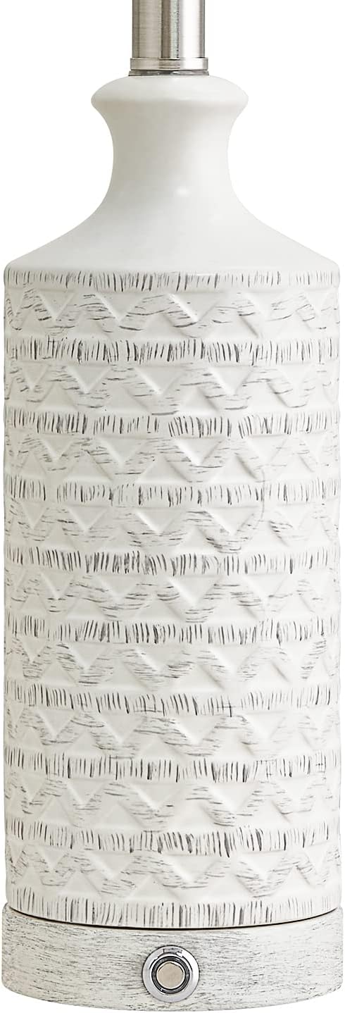 PoKat 24" Modern Contemporary Ceramic Lamp Set of 2 for Living Room White Desk Decor Lamps for Bedroom Farmhouse Bedside Nightstand End Table Lamps, White