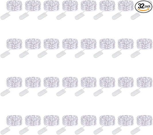 MUMUXI 32 Pack 7.2ft Fairy Lights Battery Operated. 20 LED String Lights Waterproof Silver Copper Wire Starry Firefly LEDs for Wedding Party Jars Christmas Decorations, Cool White