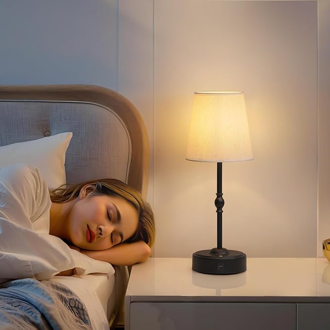 Cordless Rechargeable LED Table Lamp with Dimmer,Black Portables Desk Lamp,Small Bedside Lamp,Battery Operated Lamp for Patio Balcony Corner Camping Bar RV