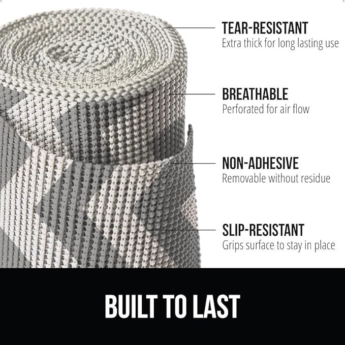 GORILLA GRIP powerGRIP Drawer Shelf and Cabinet Liner, Thick Strong Hold, Non-Adhesive Liners Protect Kitchen Cabinets and Cupboard, Bathroom Drawers, Easy Install, Breathable Mat, 20" x30', Chevron