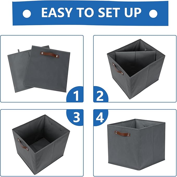 Temary Foldable Cube Baskets 4Pack - Grey, 13x15x13 Inch Fabric Storage Organizer Bins with Handles