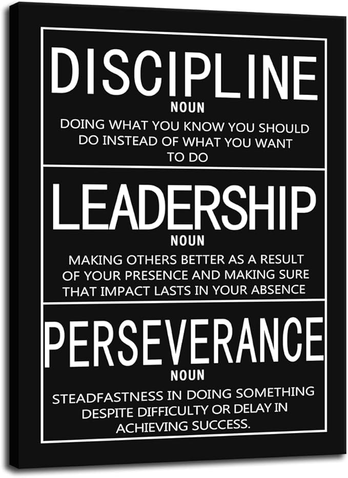 Inspirational Canvas Wall Art Motivational Office Decor Prints Inspiring Entrepreneur Quotes Posters Discipline Leadership Perseverance Painting Artwork Frame Ready to Hang [30W X 40H]