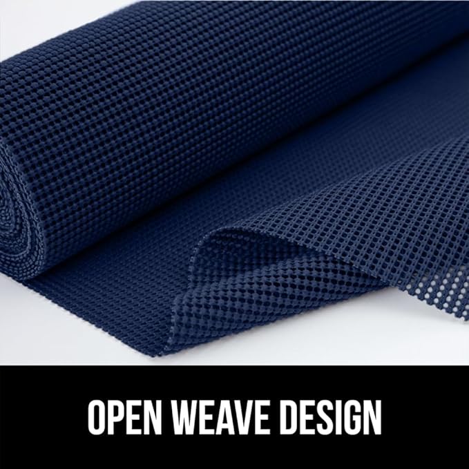 GORILLA GRIP powerGRIP Drawer Shelf and Cabinet Liner, Thick Strong Hold, Non-Adhesive Liners Protect Kitchen Cabinets and Cupboard, Bathroom Drawers, Easy Install, Breathable Mat, 17.5" x20', Navy