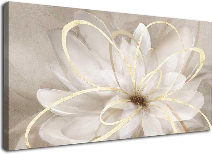 Kureful Large Painting Flower Canvas Wall Art for Living Room 30"x60" Gold Wall Decor Line Art Picture Wall Decor for Girls Bedroom Dining Room Kitchen