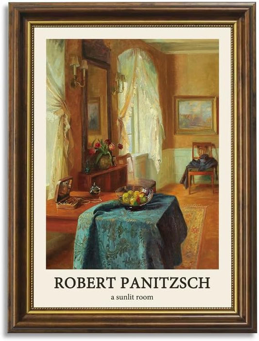 Yihaca Vintage Brown Frame Prints Decor Artist a Sunlit Room Wall Art Framed Canvas Wall Art Home Decor for Living Room Bedroom Decor 12x16in