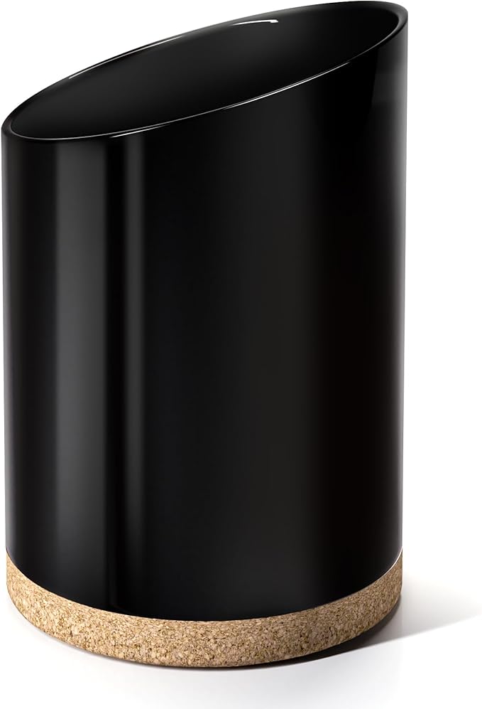 Large Ceramic Utensil Holder for Kitchen Counter, Modern Crock with Slanted Top & Cork Mat, for Spatulas & Cooking Spoons, Black
