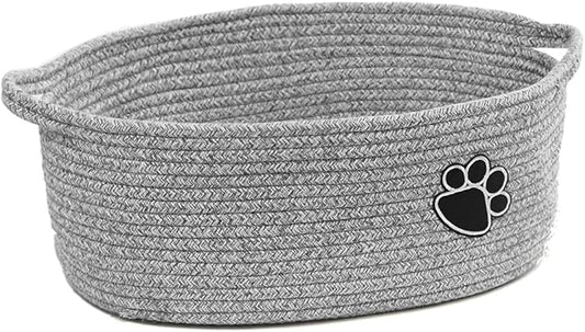 Small Woven Baskets for Organizing Rope Storage Basket with Handle Cute Cotton Basket for Nursery Gift Dog Toy Storage Bins for Toy Organizer-Grey