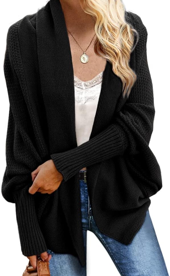 Imily Bela Women's Kimono Batwing Cable Knitted Slouchy Oversized Wrap Cardigan Sweater