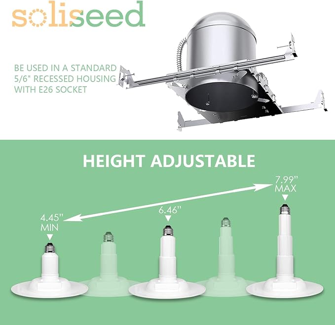 Soliseed 6 Pack Retrofit LED Recessed Lighting 6 Inch,12W=60W,4000K Cool White,800LM, Adjustable Retrofit Downlight ETL Damp Rated,Led Replacement Can Lights Dimmable,Bevel Trim, Easy Install