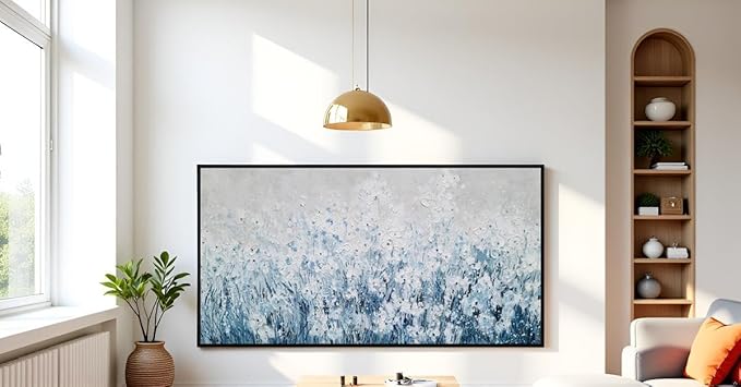 Yihui Arts Blue White Flower Painting - Modern Aesthetic Floral Artwork for Home Decor