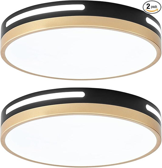 LED Ceiling Light Flush Mount Black and Gold,24W Kitchen Light Fixture Ceiling Mount 2 Pack,12 inch Close to Ceiling Light Fixture 5CCT for Bedroom,Bathroom,Living Room