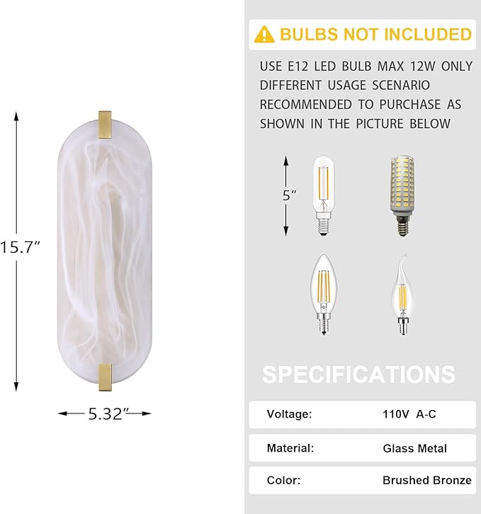 2 Light Oval Frosted Glass Bathroom Wall Sconce Modern Concise Style Wall Light Fixture,Brushed Bronze Finish for Bedroom Hallway Bedside