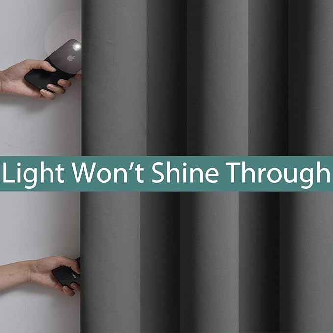 Dark Grey Full Shade Curtain Panels, Heavy Duty Lined Curtains 63 Inches Long, Thermal Insulated Room Darkening Curtains with Black Liner for Bedroom(62" Width Each Panel, Dark Gray, 2 Panels)