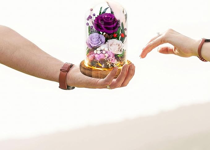 Forever Flowers with Symbolic Ladybugs: Preserved Flowers Gift for Women-Romantic Table Centerpiece-Valentines, Anniversary, Mothers Gifts for Her-Flowers for Delivery Prime (Purple)