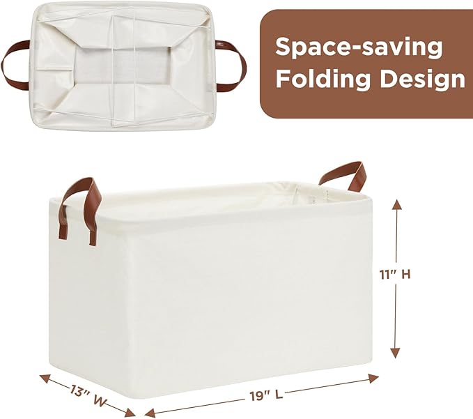 DULLEMELO Large Storage Bins for Towels, Decorative Fabric Storage Baskets Bins for Organizing Bedroom, Closet Organizers and Storage for Clothes, 19" L x 13" W x 11" H, Natural Color, 2-Pack