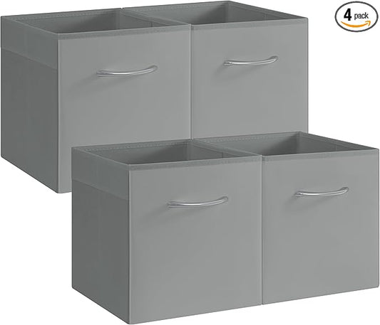 StorageWorks Gray Storage Cubes, 11 Inch Cube Storage Bins with Handle, Cube Storage Organizer Bins for Shelves and Closet, Collapsible Storage Bins, 4-Pack