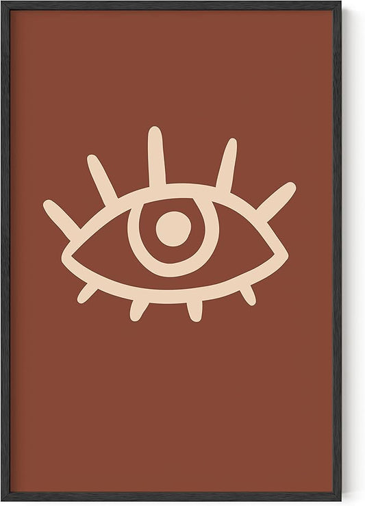 HAUS AND HUES Boho Posters Mid Century Modern Wall Decor - Abstract Art Prints Midcentury Modern Decor Boho Wall Decor Minimalist Dark Clay Eye with Eye Lashes (24x36 Framed Black)
