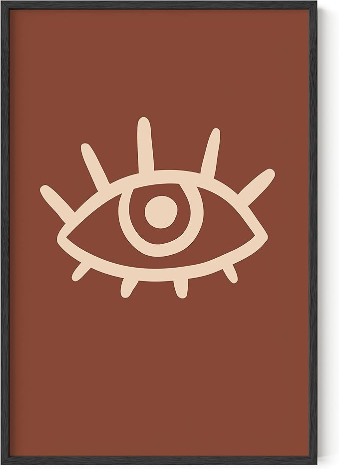 HAUS AND HUES Boho Posters Mid Century Modern Wall Decor - Abstract Art Boho Art Prints Midcentury Modern Decor Minimalist Dark Clay Eye with Eye Lashes (24x36 Unframed)