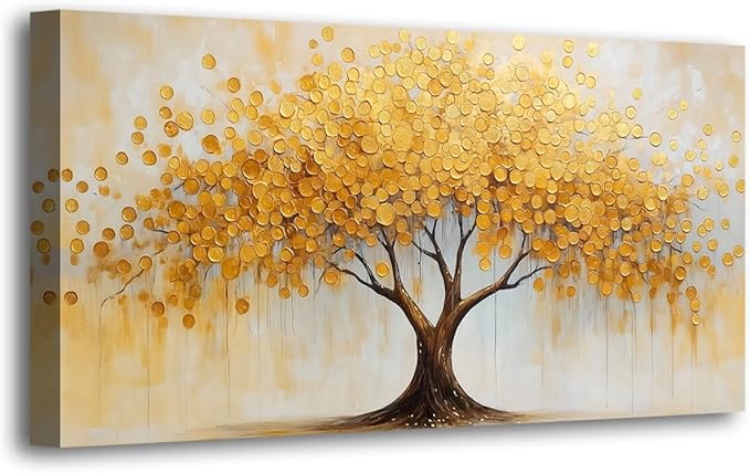 Abstract Canvas Wall Art Bedroom Wall Decor Living Room,Tree of Life Wall Art Office Kitchen Paintings Artwork Modern Gold Leaf Tree Pictures Art Prints Waterproof Ready to Hang-20x40inch