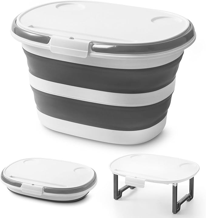 Lesipee Upgraded 16L Collapsible Mop Bucket with Multi-Functional Lid, 4-in-1 Foldable Silicone Tub with Table Surface, Floor Stand, Space Saving 4.2 Gallon Storage Solution for Home & Outdoor