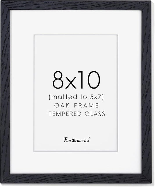 Fun Memories 8x10 Black Picture Frame, Natural Oak Wood 8 x 10 Photo Frames, 8 by 10 Frames Real Glass, 8x10 Picture Frame with Mat for 5x7, Rustic Black Wood Frame 8"x10", 1 Pack