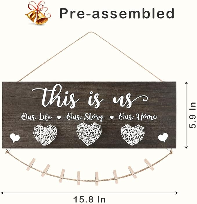 AKEROCK Couples Christmas Gifts, This Is Us Wall Decor, Rustic Wooden Hanging Christmas Picture Frame - Christmas Gift for Couples, Family, Housewarming, Home, Wedding - Dark