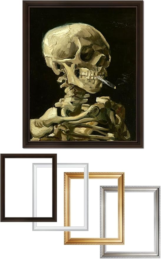 DECORARTS - Head of a Skeleton with a Burning Cigarette, Vincent Van Gogh Art Reproduction. Acid Free Cotton Canvas Giclee Print w/Bronze Frame&Mat for Wall Decor.