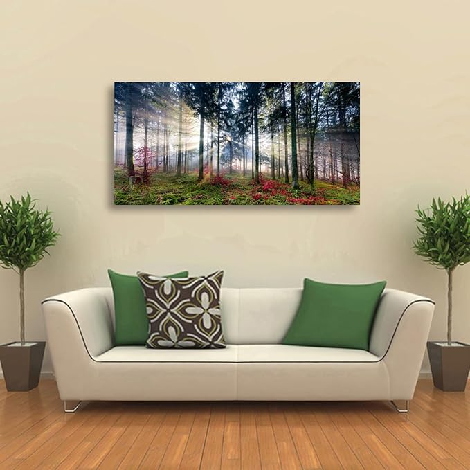 Forest Sunrise Canvas Wall Art Prints Art Black and White Sunset Seascape Pictures Bedroom Decor Tree Ocean Landscape Painting for Living Room Office Decoration Natural Scenery Artwork28 x 57inchs