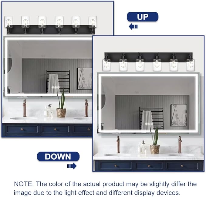 6-Lights Vanity Lights for Bathroom with Clear Glass Shades, Black Bathroom Light Fixtures Over Mirror for Bedroom Hallway (E26 Bulb Base)