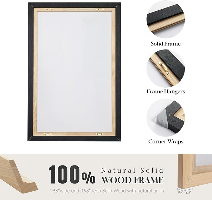 Framed Modern Abstract Wall Art Set of 2, Canvas Prints Paintings Artwork for Walls, Black White Grey Gold Pictures Wall Decor for Living Room, Dining Room, Bedroom, and Office 16x24 In