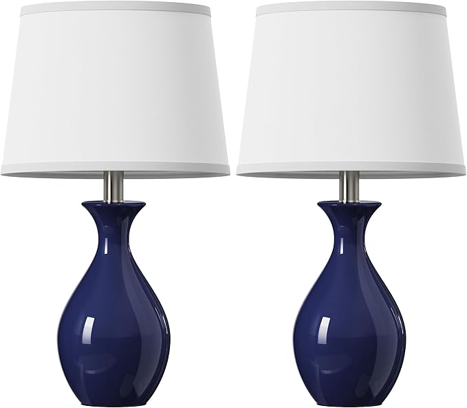 PARTPHONER Table Lamp Set of 2, Modern Ceramic Bedside Lamps for Night Stands, Classic Small Lamp Nightstand Lamp for Bedroom Living Room Desk End Table Rocker Navy Blue