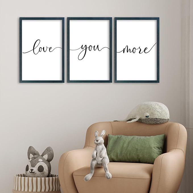 SRSZHIYUE Bedroom Wall Decor Love You More Sign 16"×11" Set of 3 Framed Wood Above Over Bed Signs Wall Art for Master Bedroom Hanging Decoration (Black)