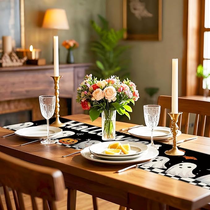 ANNA QUEEN Ghost Halloween Table Runner 13 x 72 Inch for Dining Table, Table Runner for Seasonal Autumn Kitchen Dining Table Halloween Decoration for Home Party Decor