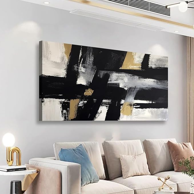 Abstract Canvas Wall Art for Living room Office Bedroom Black White Wall Art Print Oil Paintings Modern Gray Yellow Marble Pictures Cool Wall Decor Artwork Waterproof Ready to Hang - 20in * 40inch