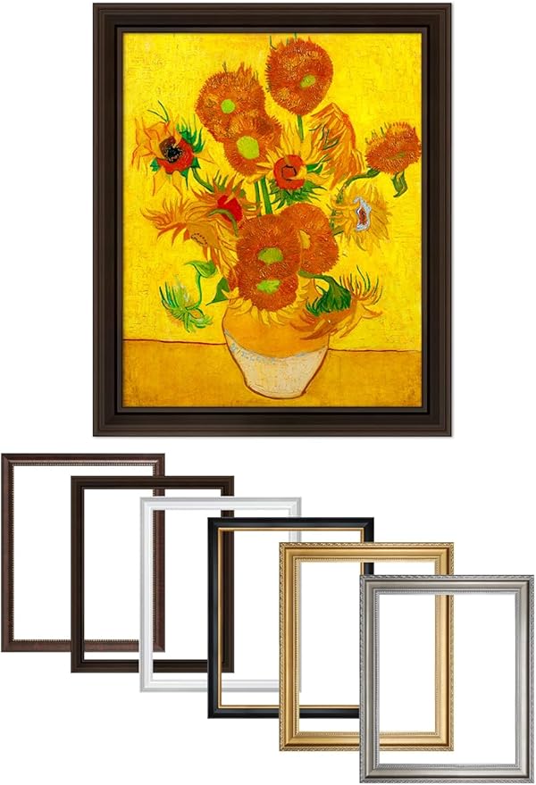 DECORARTS - Sunflowers - Vincent Van Gogh Giclee Prints w/Antique Brown Frame for Wall Decor. Picture Size: 16x20, Total Size w/Frame: 19x23