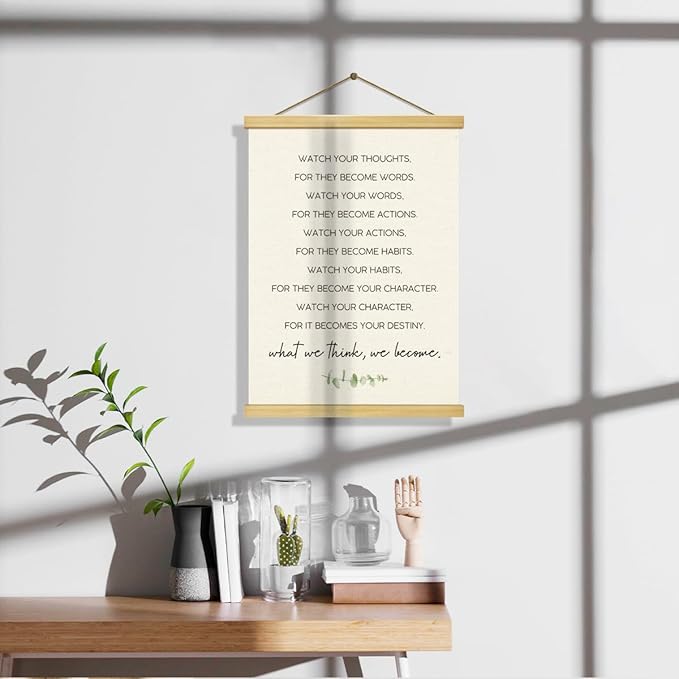 Inspirational Canvas Poster, Canvas Posters Wood Hanger, Watch Your Thoughts Poster Quotes Wall Decor, Motivational Classroom Posters, Positive Mindset Decoration, Home Office Decor