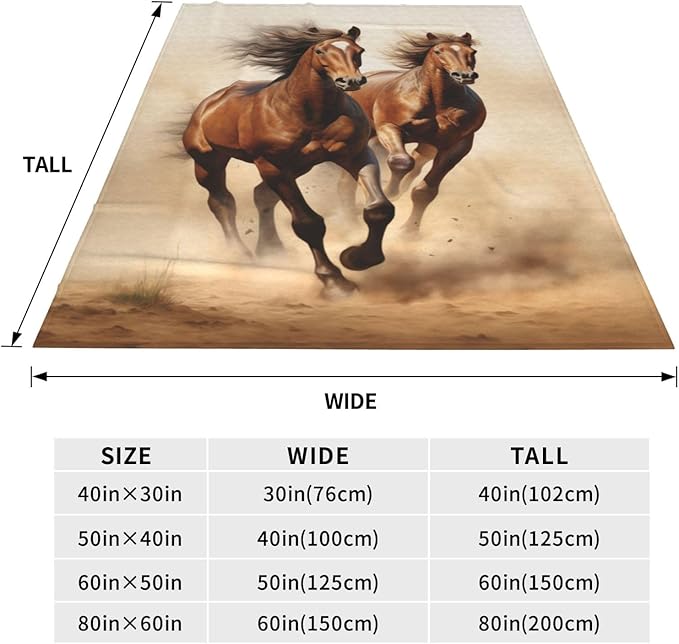 Horse Blanket Animal Horses Running Pattern Print Flannel Throw Blankets for Home Couch Bed Sofa Soft Fuzzy Lightweight Decor Gifts for All Season 80x60 Inches